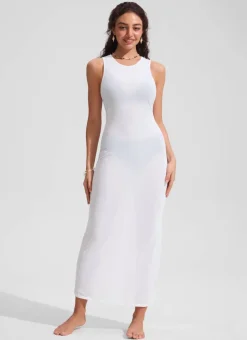 Mesh Midi Sleeveless Swimsuit Coverup with Back Slit