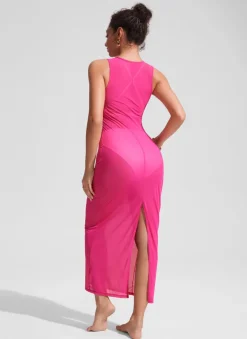 Mesh Midi Sleeveless Swimsuit Coverup with Back Slit