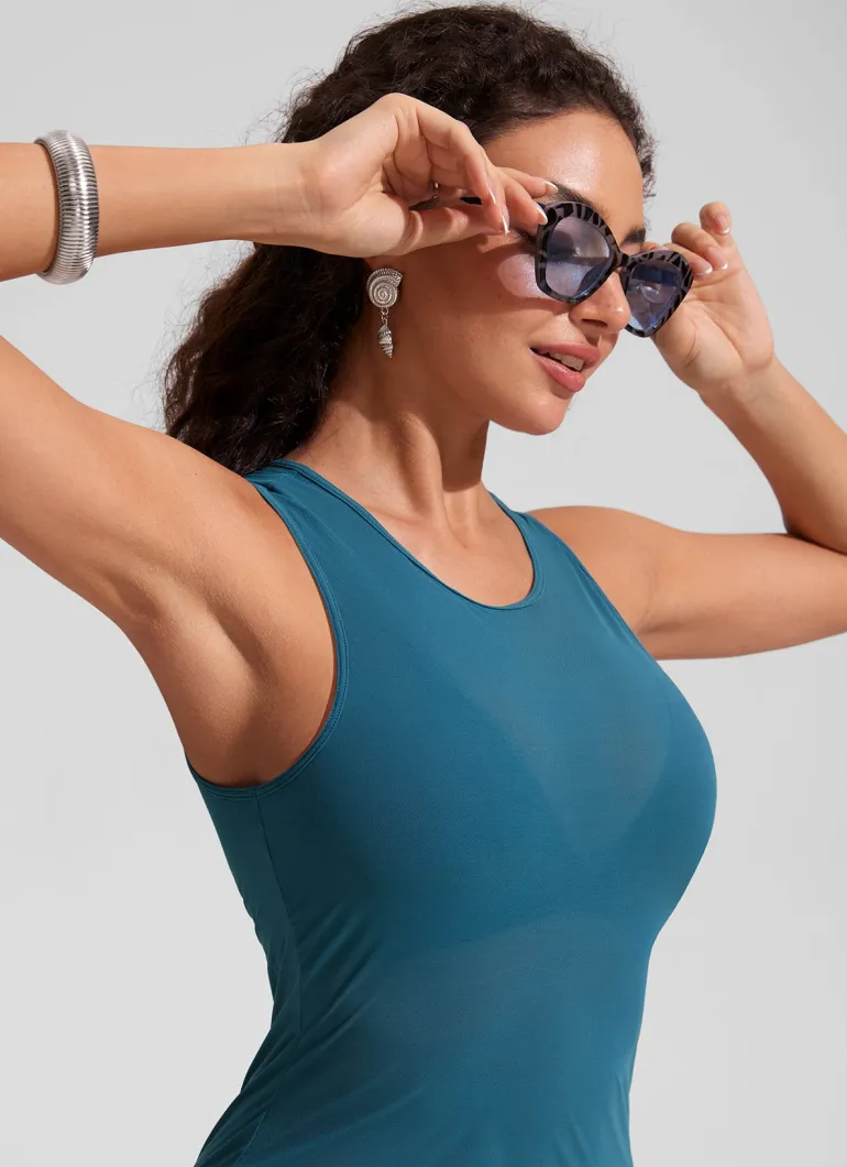 Mesh Midi Sleeveless Swimsuit Coverup with Back Slit