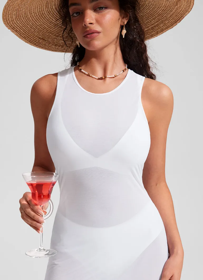 Mesh Midi Sleeveless Swimsuit Coverup with Back Slit