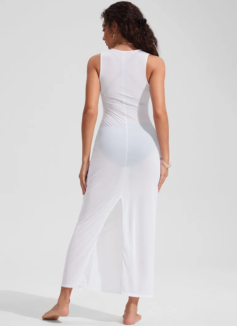 Mesh Midi Sleeveless Swimsuit Coverup with Back Slit