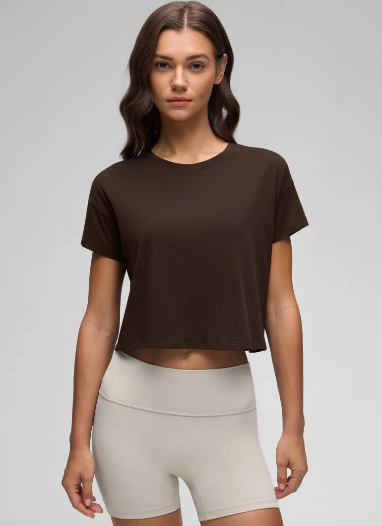 Pima Cotton Crew Neck Cropped Short Sleeve