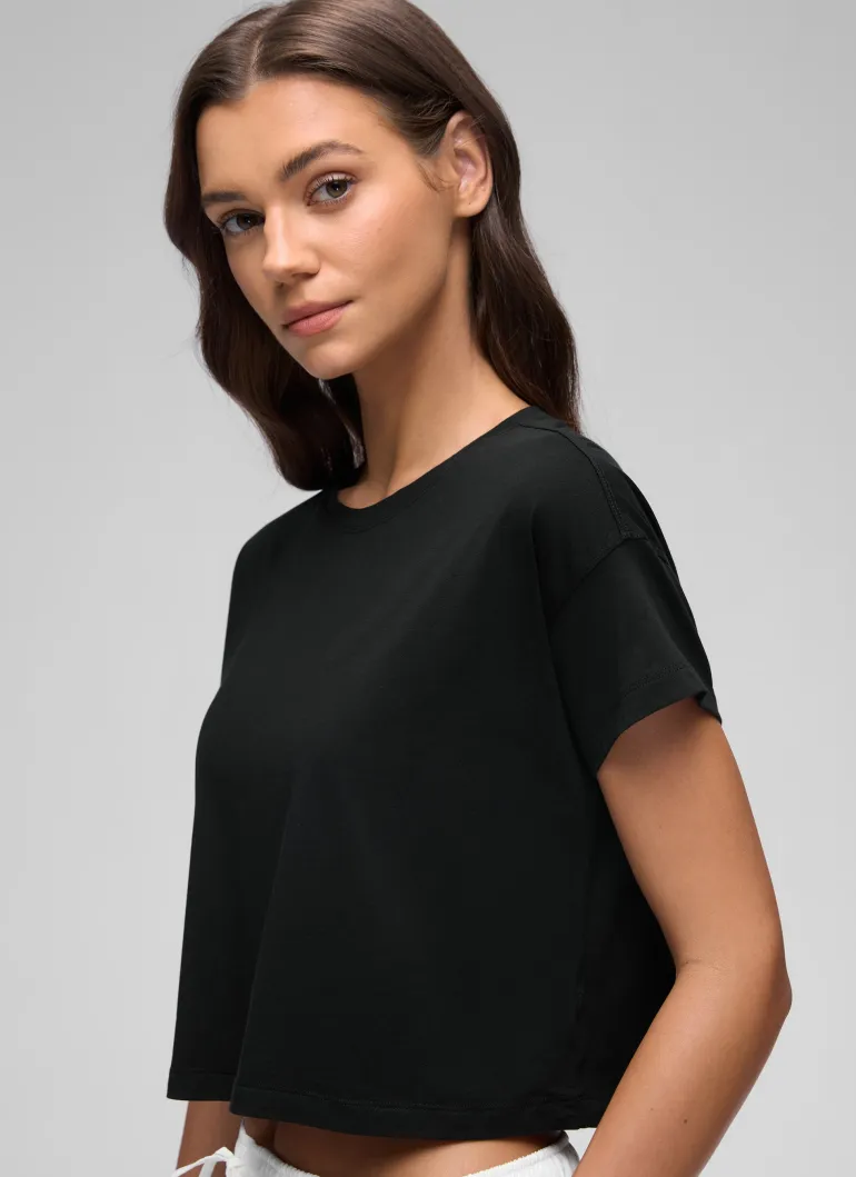 Pima Cotton Crew Neck Cropped Short Sleeve