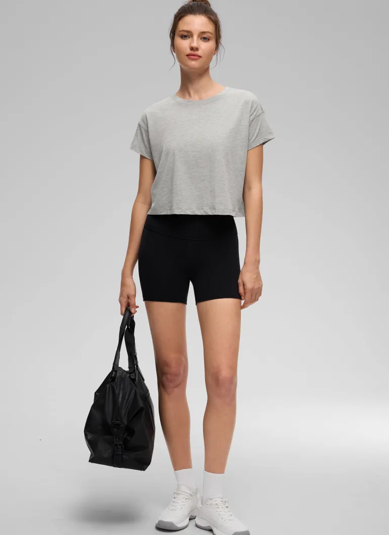 Pima Cotton Crew Neck Cropped Short Sleeve