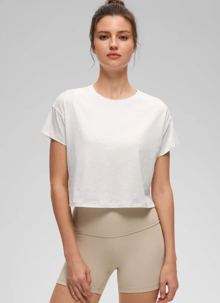 Pima Cotton Crew Neck Cropped Short Sleeve