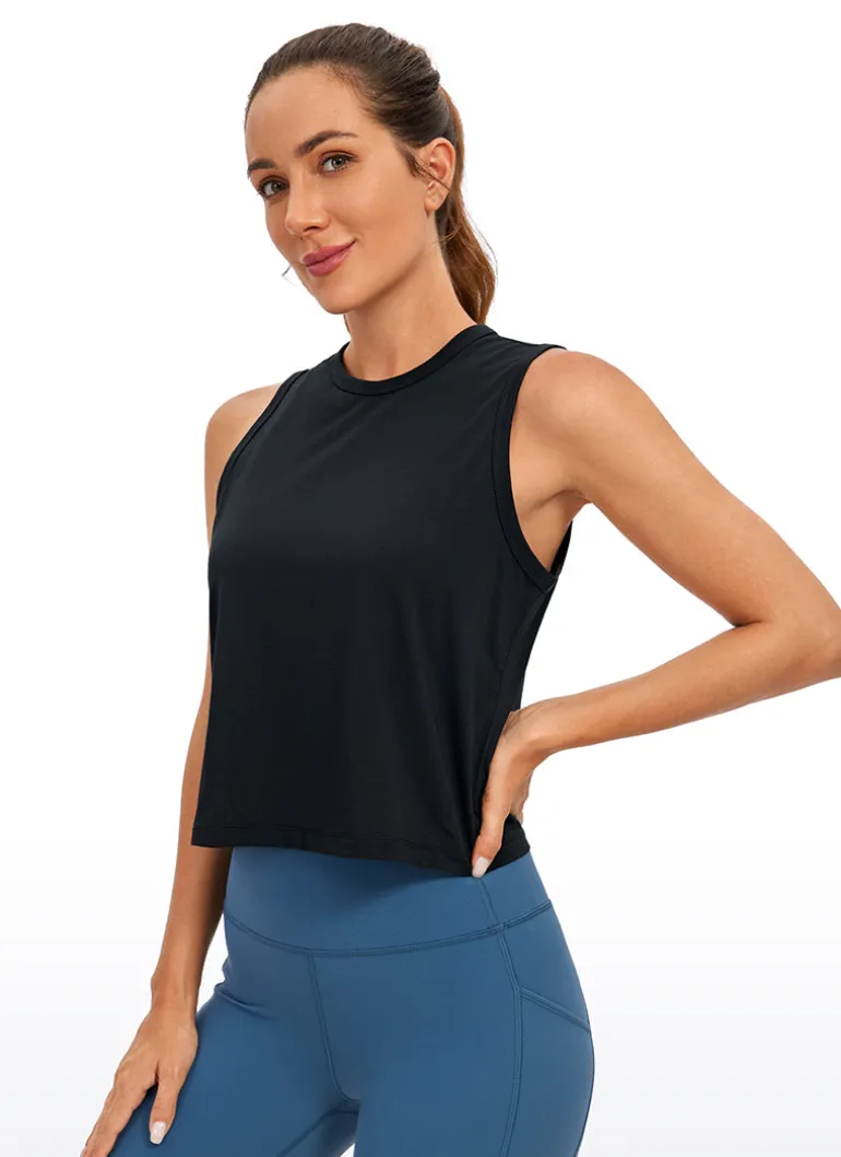 Pima Cotton High Neck Cropped Tank