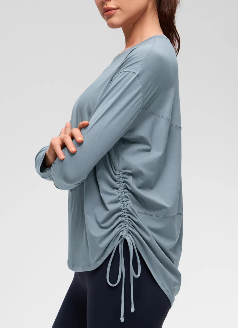 Pima Cotton Hip Length Ruched Long Sleeve