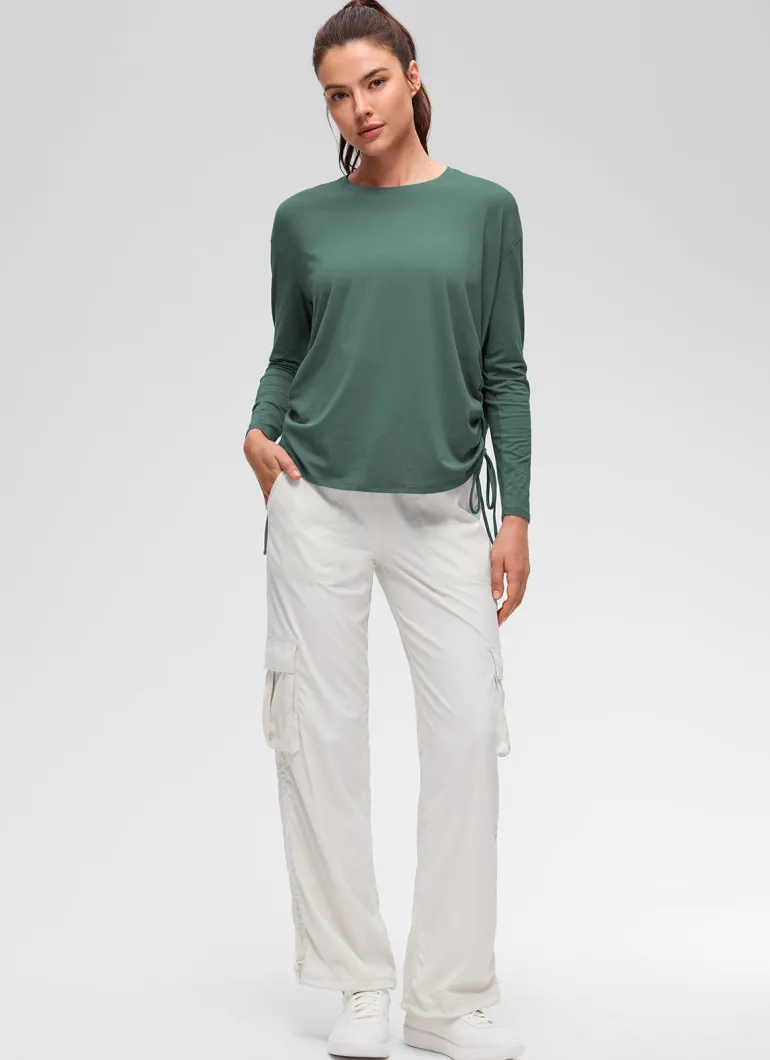Pima Cotton Hip Length Ruched Long Sleeve