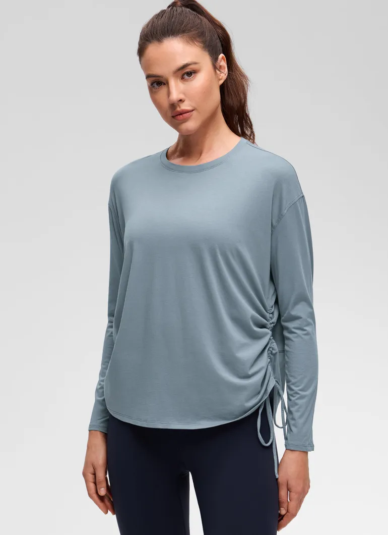 Pima Cotton Hip Length Ruched Long Sleeve
