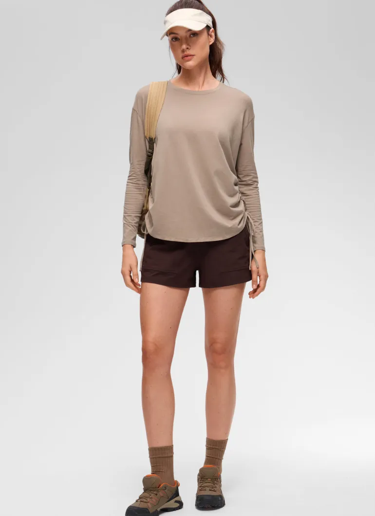 Pima Cotton Hip Length Ruched Long Sleeve