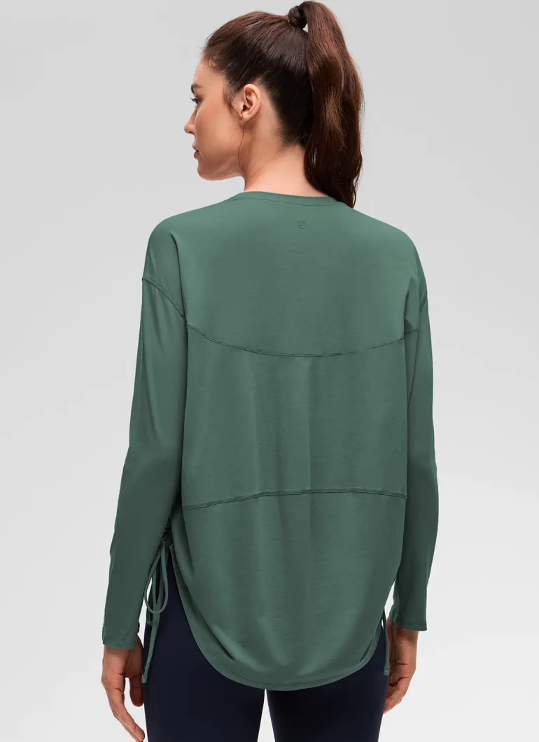 Pima Cotton Hip Length Ruched Long Sleeve