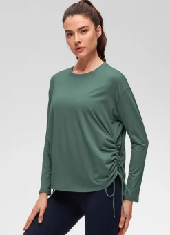 Pima Cotton Hip Length Ruched Long Sleeve