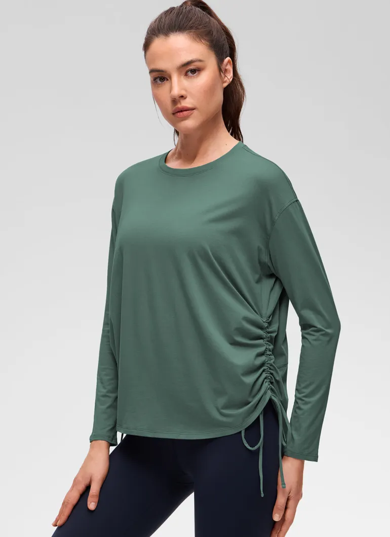 Pima Cotton Hip Length Ruched Long Sleeve
