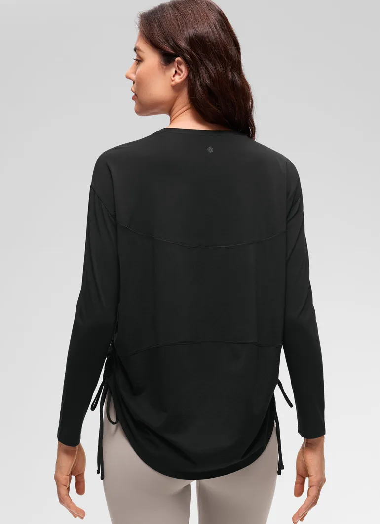Pima Cotton Hip Length Ruched Long Sleeve