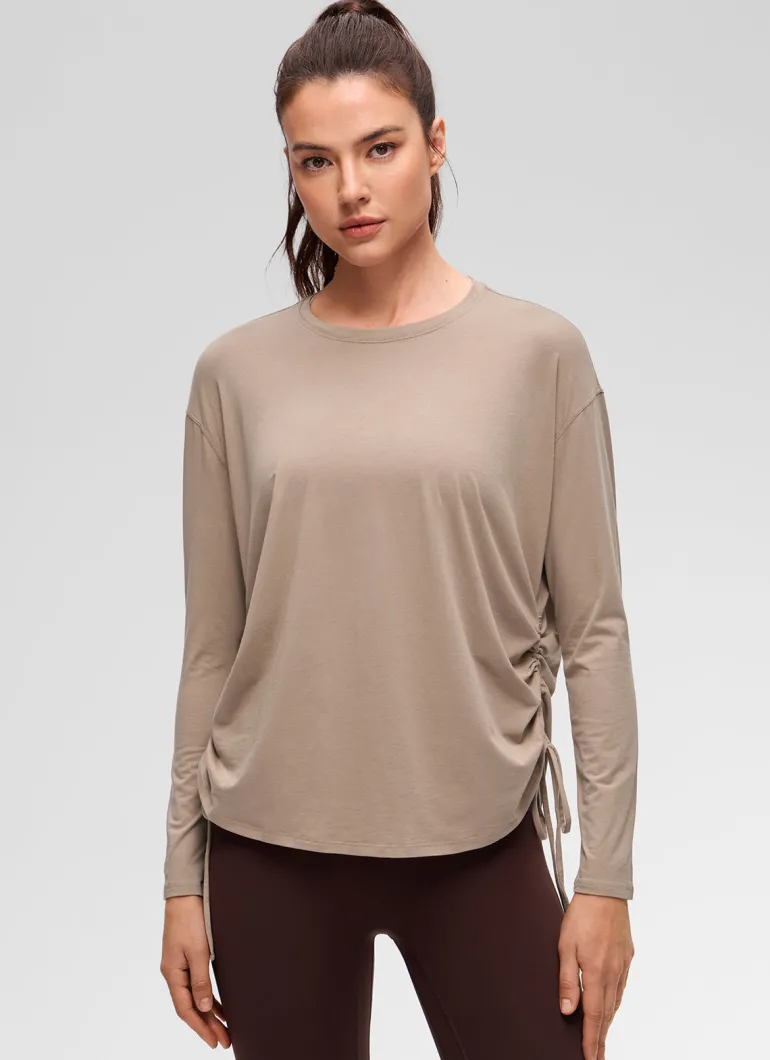 Pima Cotton Hip Length Ruched Long Sleeve