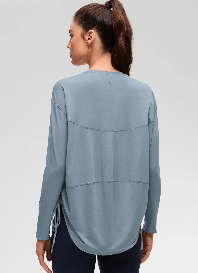 Pima Cotton Hip Length Ruched Long Sleeve