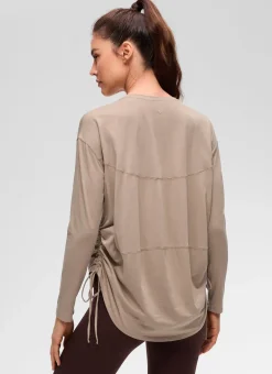Pima Cotton Hip Length Ruched Long Sleeve