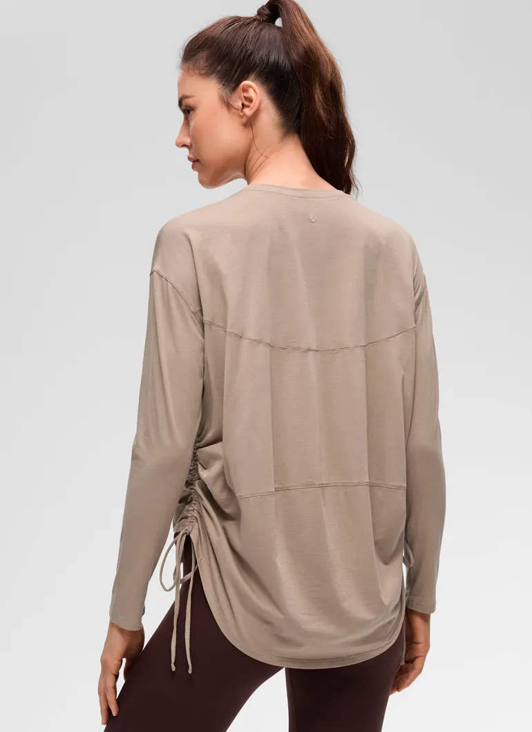 Pima Cotton Hip Length Ruched Long Sleeve