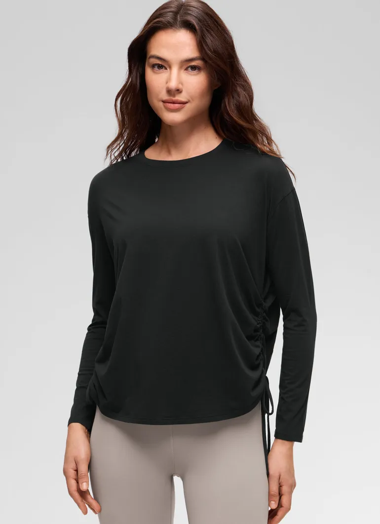 Pima Cotton Hip Length Ruched Long Sleeve