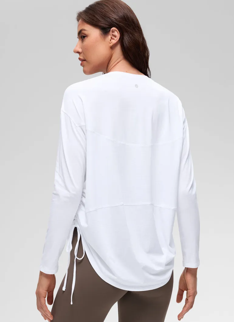 Pima Cotton Hip Length Ruched Long Sleeve