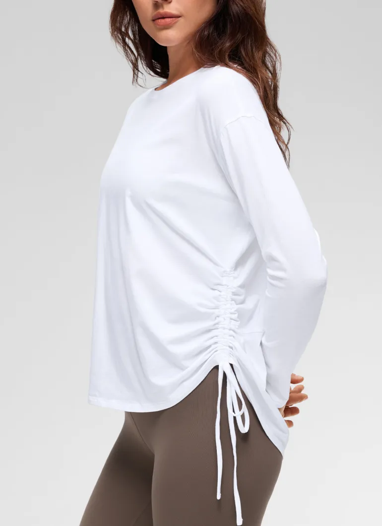 Pima Cotton Hip Length Ruched Long Sleeve
