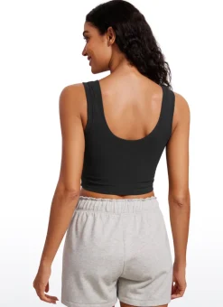 Ribbed Cropped Length Scoop Neck Tank