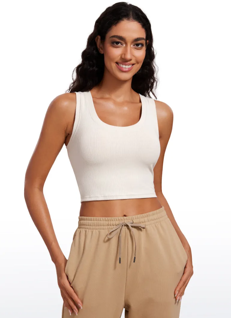 Ribbed Cropped Length Scoop Neck Tank