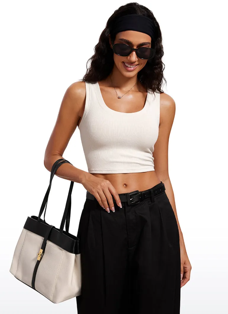 Ribbed Cropped Length Scoop Neck Tank