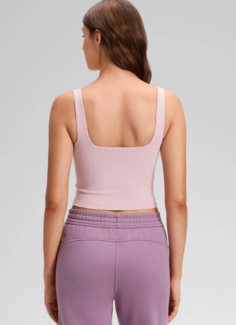 Ribbed Henley Neck Built in Bra Tank
