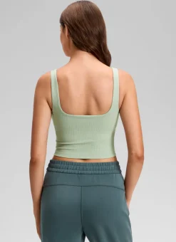 Ribbed Henley Neck Built in Bra Tank