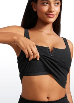 Ribbed Henley Neck Built in Bra Tank