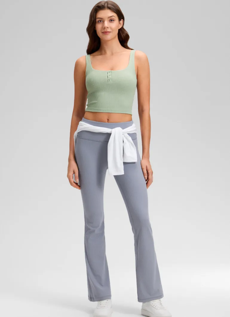 Ribbed Henley Neck Built in Bra Tank