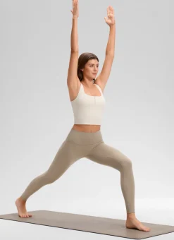 Ribbed Henley Neck Built in Bra Tank