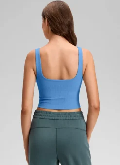 Ribbed Henley Neck Built in Bra Tank