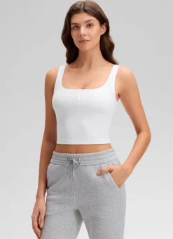 Ribbed Henley Neck Built in Bra Tank