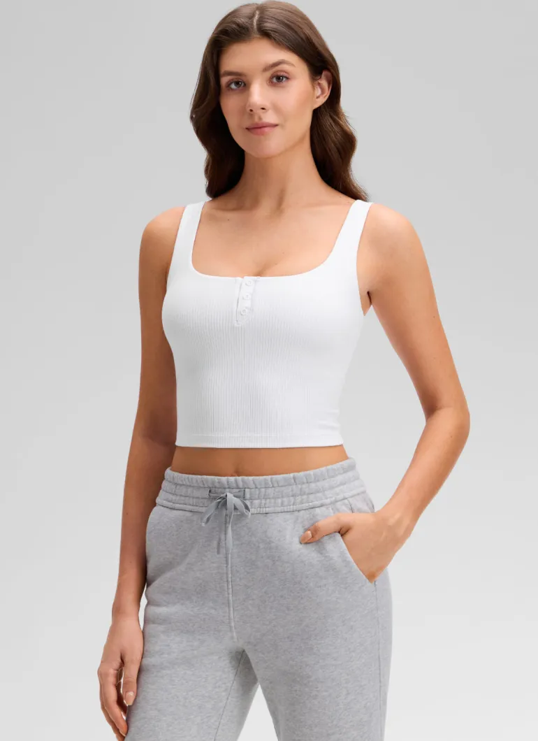 Ribbed Henley Neck Built in Bra Tank