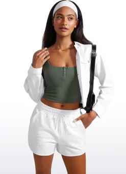Ribbed Henley Neck Built in Bra Tank