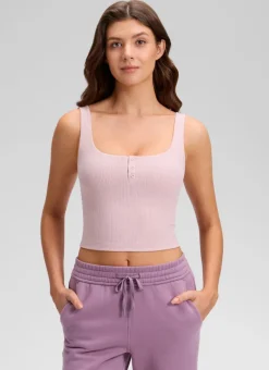 Ribbed Henley Neck Built in Bra Tank