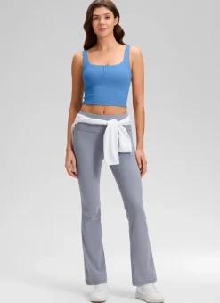 Ribbed Henley Neck Built in Bra Tank