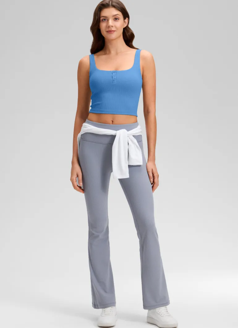 Ribbed Henley Neck Built in Bra Tank