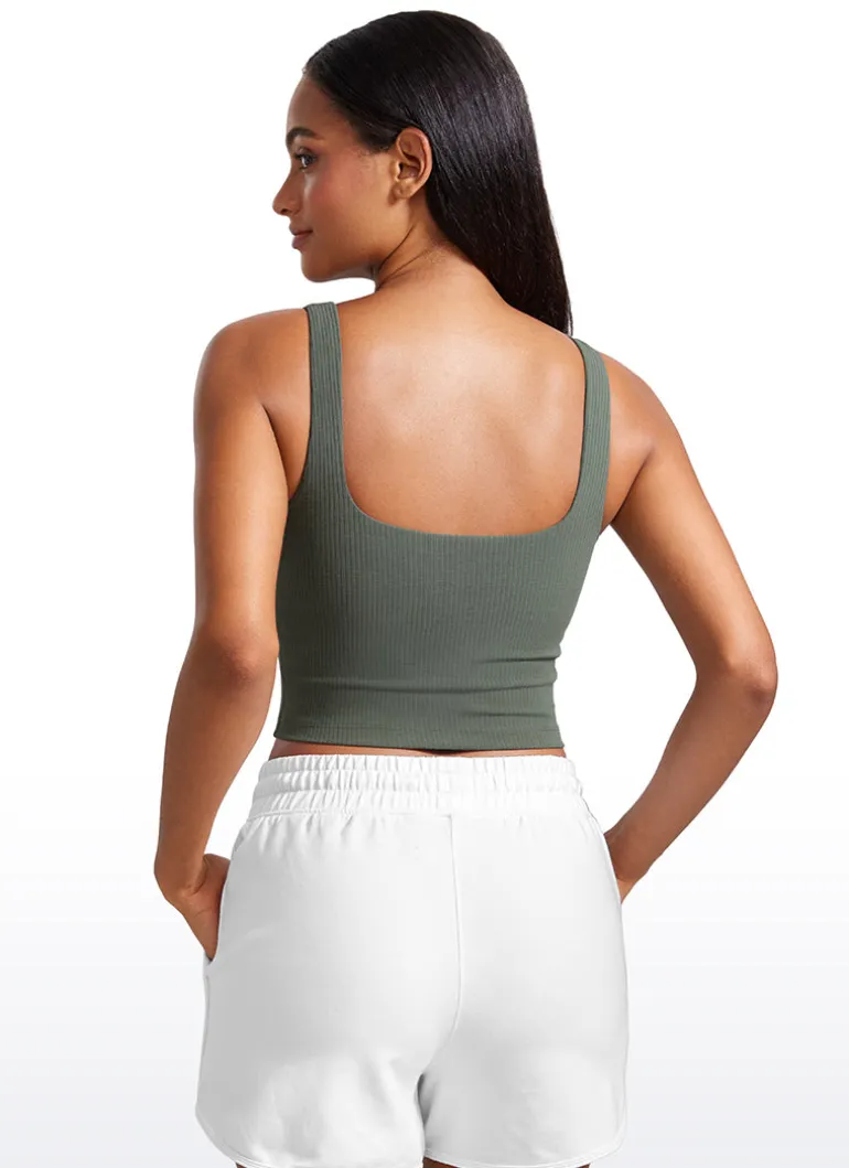 Ribbed Henley Neck Built in Bra Tank