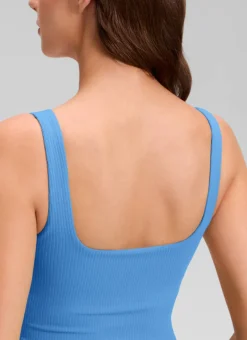 Ribbed Henley Neck Built in Bra Tank