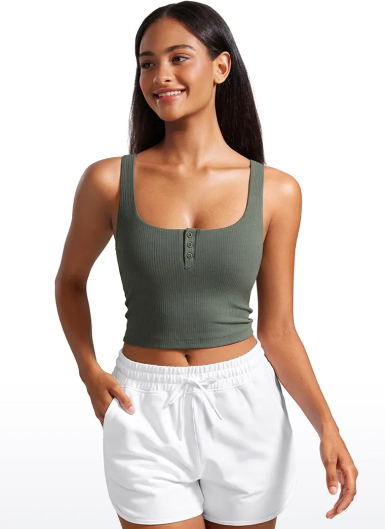 Ribbed Henley Neck Built in Bra Tank