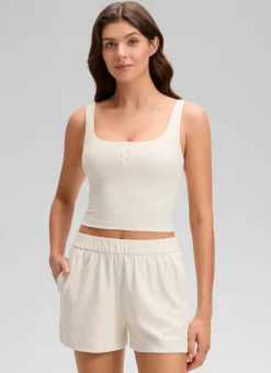 Ribbed Henley Neck Built in Bra Tank