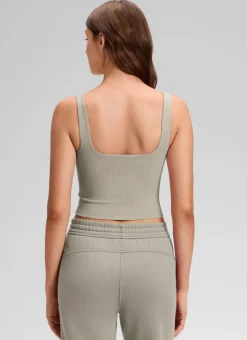 Ribbed Henley Neck Built in Bra Tank