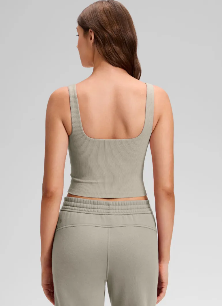 Ribbed Henley Neck Built in Bra Tank