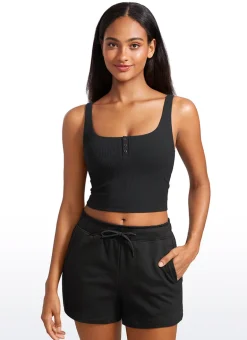Ribbed Henley Neck Built in Bra Tank