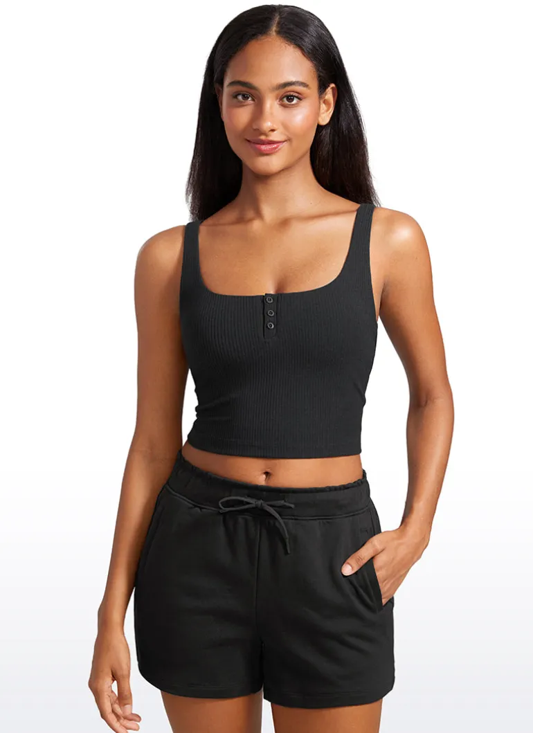Ribbed Henley Neck Built in Bra Tank