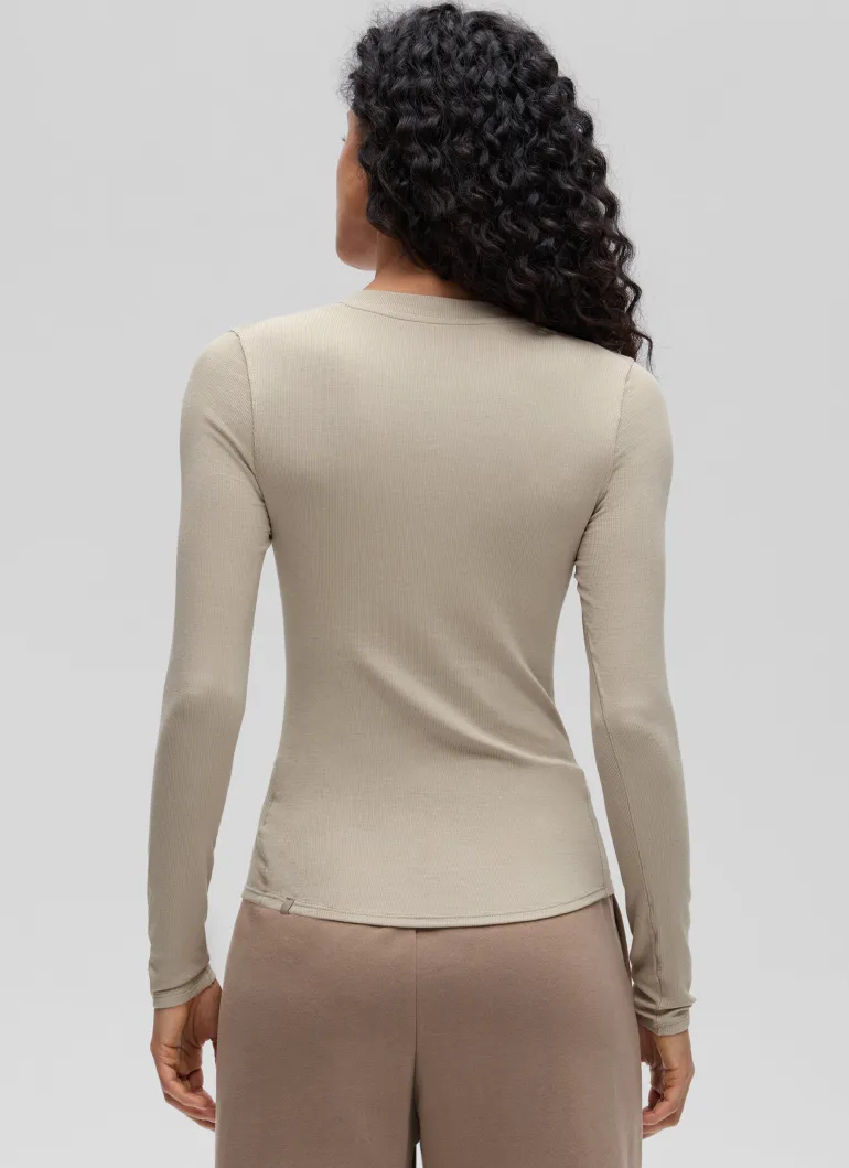 Ribbed Modal Henley Long Sleeve