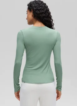 Ribbed Modal Henley Long Sleeve